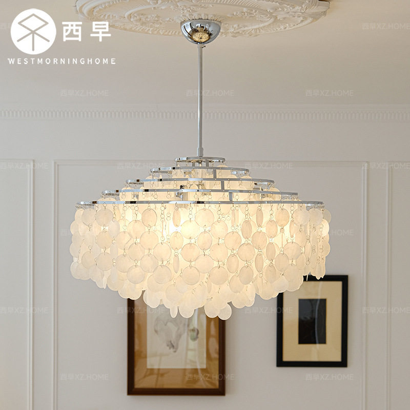 西早现代法式复古天然贝壳吊灯北欧简约客厅餐厅卧室玄关灯具