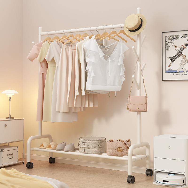 晾衣落地卧室家用置物架阳台晒衣卧室衣帽架房间带轮可移动挂