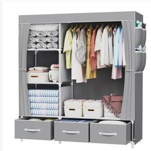 02-3B简易衣柜带收纳盒多功能衣橱挂衣柜宿舍衣帽架无纺布衣柜