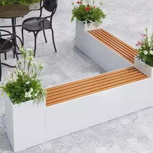 户外不锈钢花箱坐凳组合公园商业街广场商场成品塑木座椅花槽花架