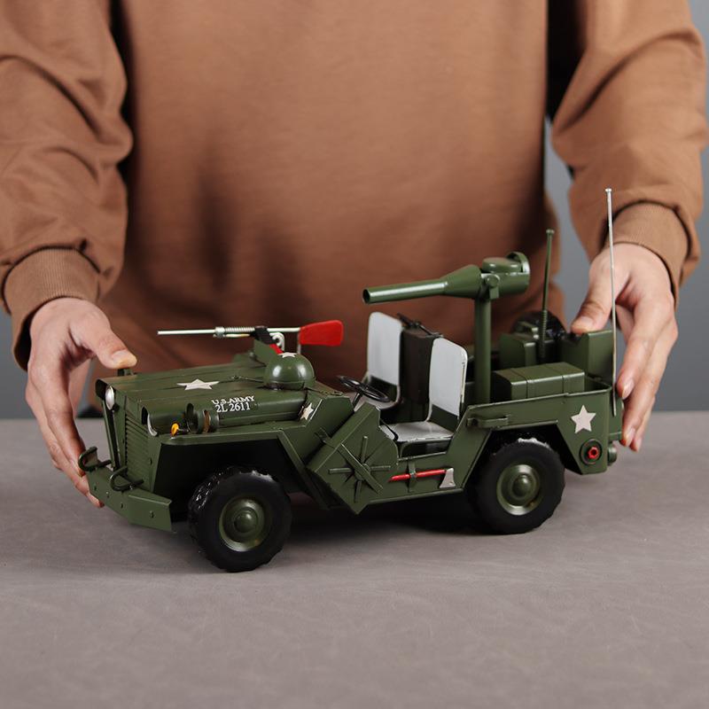 仿真二战美式威利斯重装吉普车模型铁皮手工怀旧军车橱窗桌面摆件