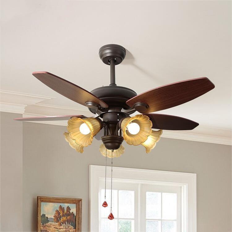 美式餐厅风扇灯家用一体吊扇灯客厅卧室饭厅玻璃复古2025新款灯具