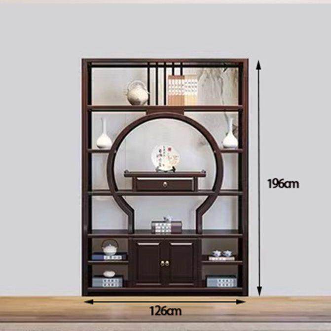 新中式实木博古架多宝阁书架柜橡木多宝阁茶室置物架免安装