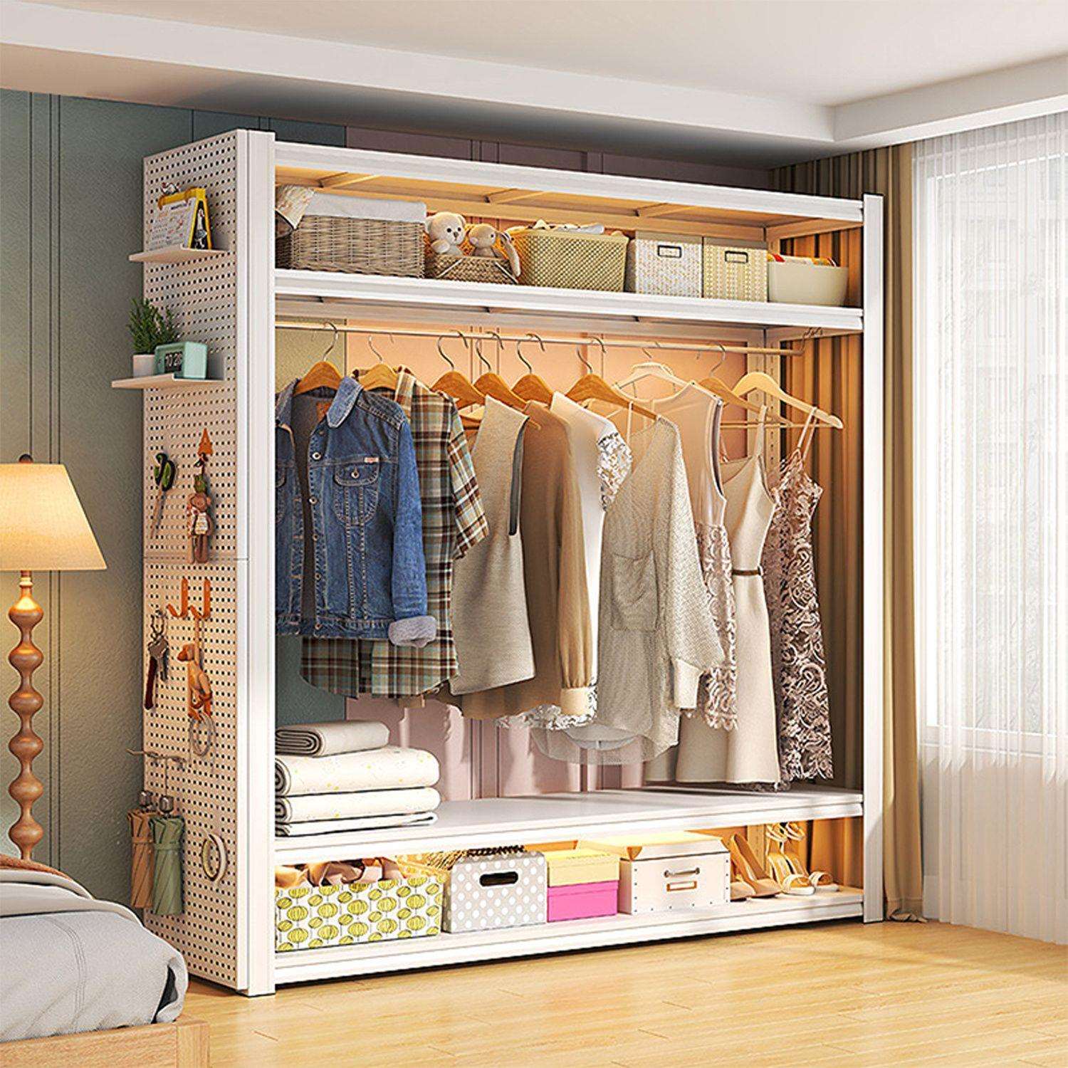 家用组合衣架卧室出租房多层开放式衣柜收纳架加厚钢制置物架衣柜