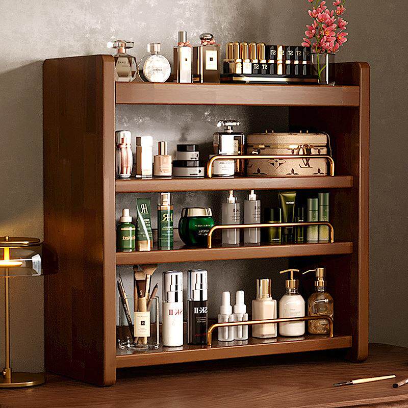 实木化妆品收纳盒桌面高级感收纳架梳妆台香水口红粉扑置物架首饰
