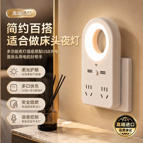 智能语音声控小夜灯带插座usb