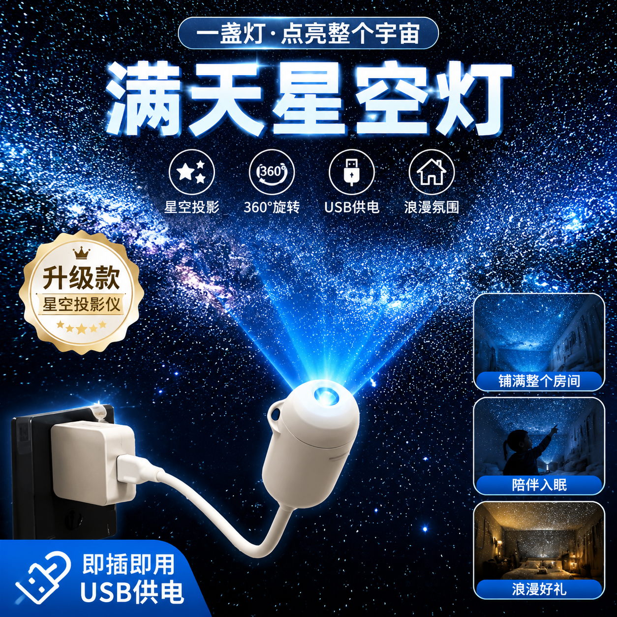 USB护眼全光谱boxlamp星空投影