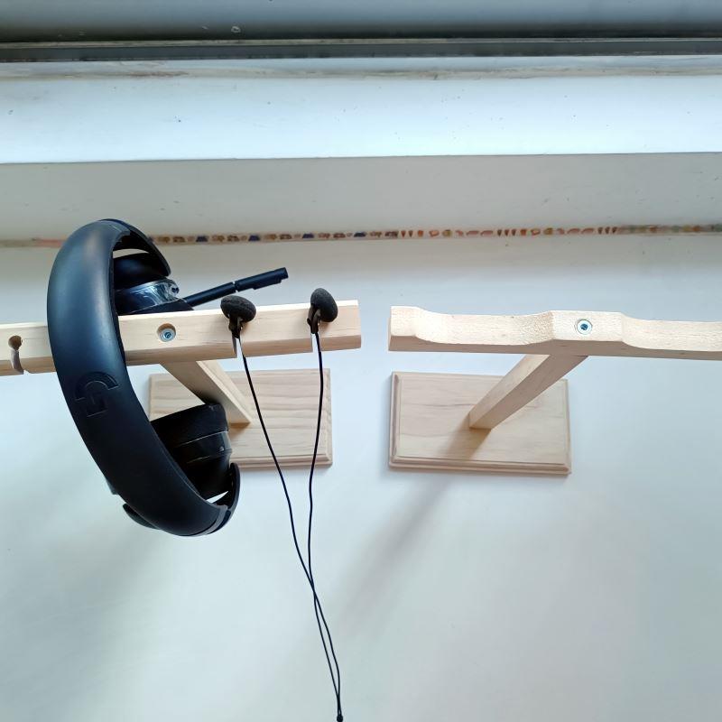 实木耳机架游戏耳机架头戴式创意双挂支架网吧电脑双耳机架耳麦架