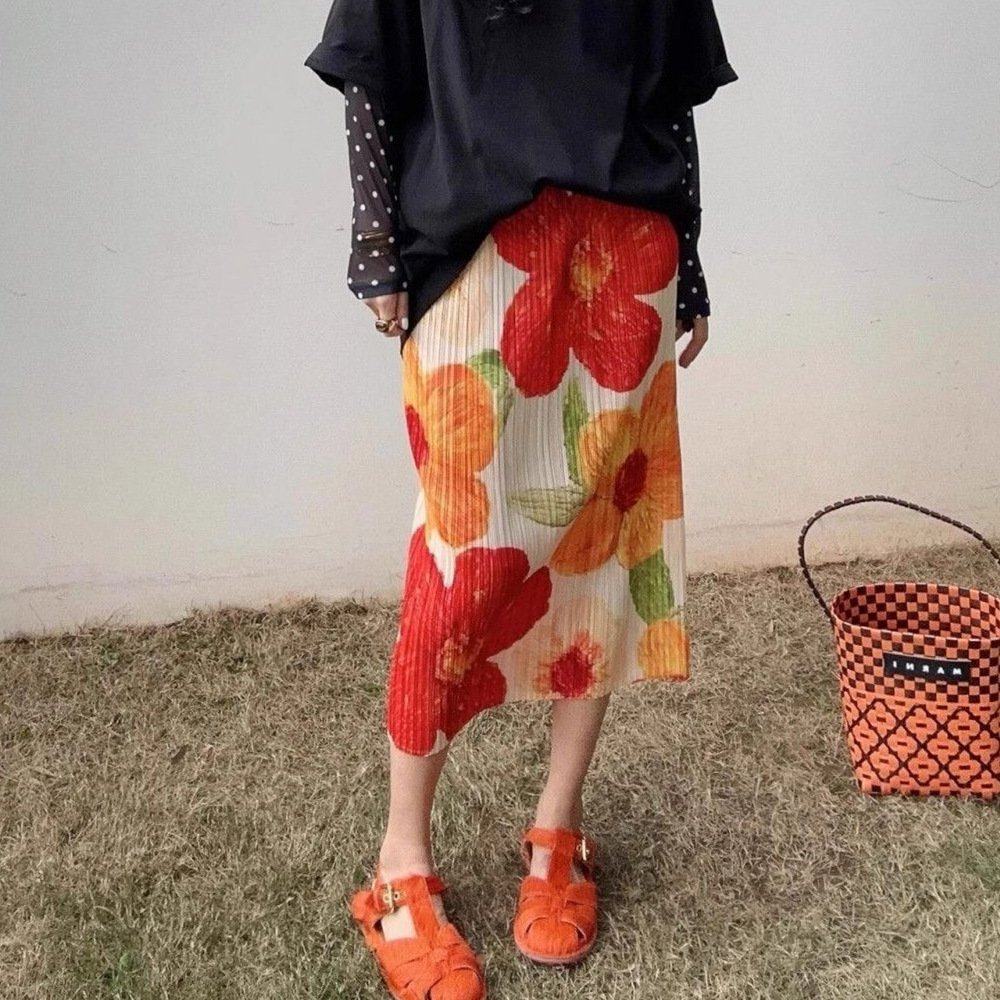 褶皱碎花半身裙女夏季显瘦小个子减龄设计感中长款直筒开叉百褶裙,女装/女士精品,大码半身裙,淘宝优惠券,粉丝福利购,淘宝优惠卷