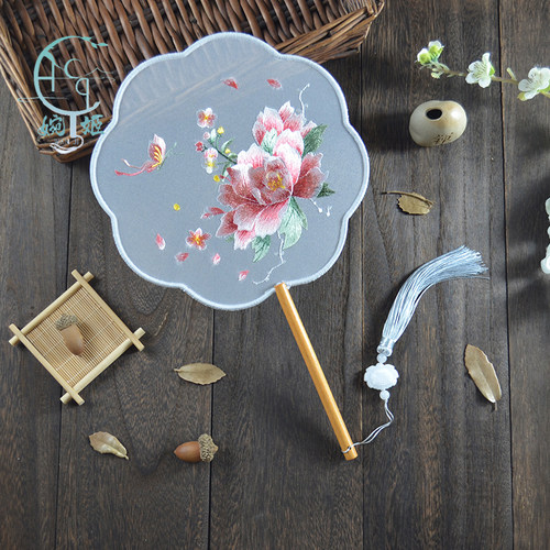 双面绣古风圆扇刺绣团扇中国风绣花荷花汉服专用苏绣百搭舞蹈扇