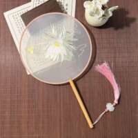 New Chinese-style Suzhou embroidery double-sided embroidery pink fairy round fan, ancient-style embroidered craft fan, dance fan thumbnail 2