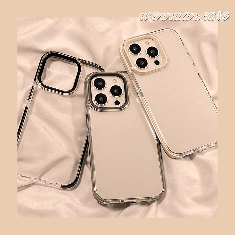 简约纯色边框适用苹果15promax手机壳透明iPhone14情侣13pro硅胶11新款14pro防摔12女15高级感全包保护套男生