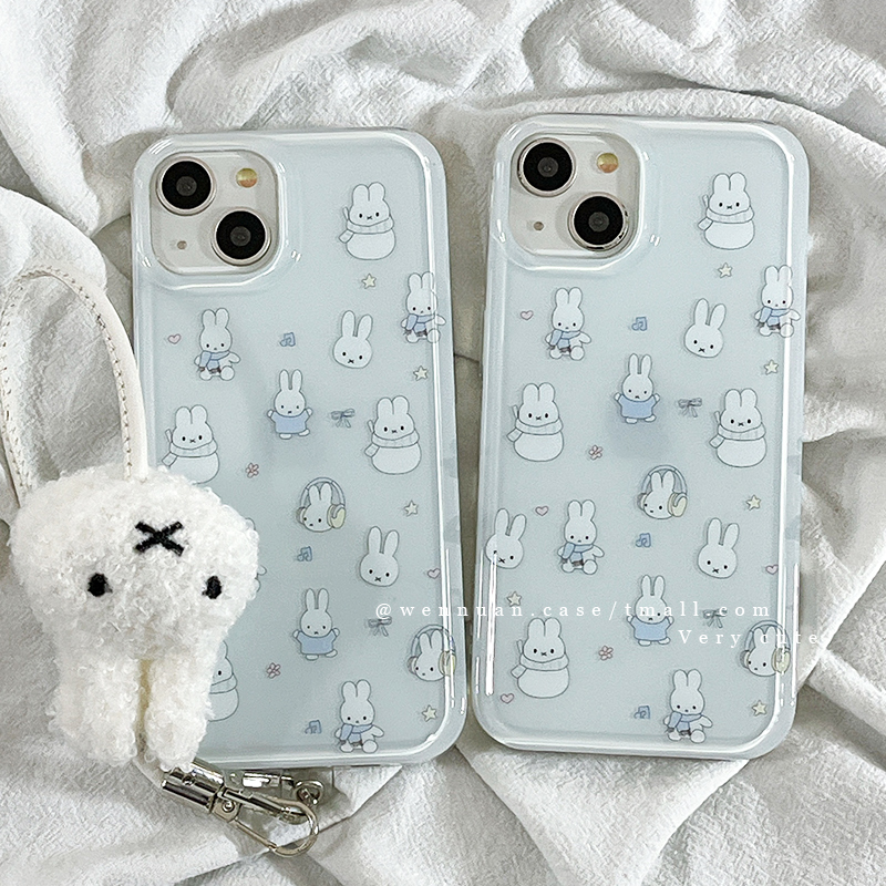 简约蓝底满屏卡通米菲兔手机壳