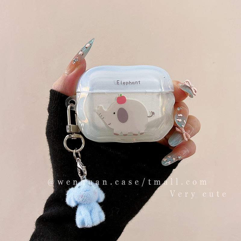 可爱卡通红苹果灰色大象适用AirPods4苹果AirPods1/2代无线蓝牙耳机套airpodspro新三代女airpods3带吊坠全包