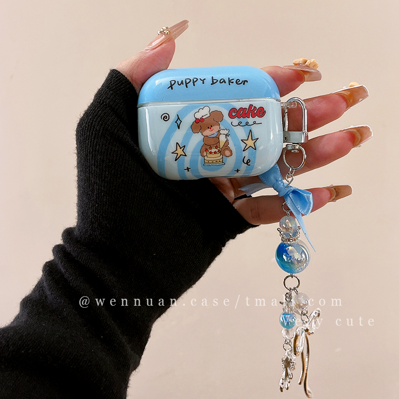 可爱卡通蛋糕小狗带吊坠适用AirPods4苹果AirPods1/2代无线蓝牙耳机套airpodspro新三代airpods3硅胶4代网红