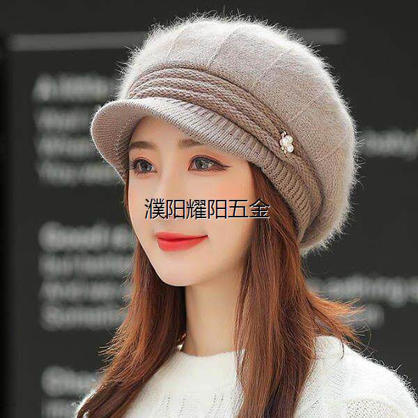 冬季加绒保暖帽女时尚百搭韩版毛线针织帽户外骑车防寒头部防护帽