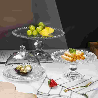 北欧爱心罩玻璃高脚盘透明蛋糕甜品盘创意展示架甜品台摆件水果盘