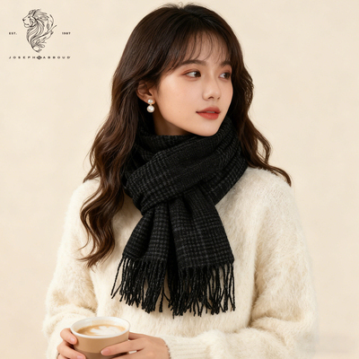 爱堡德羊毛混纺百搭千鸟格围巾