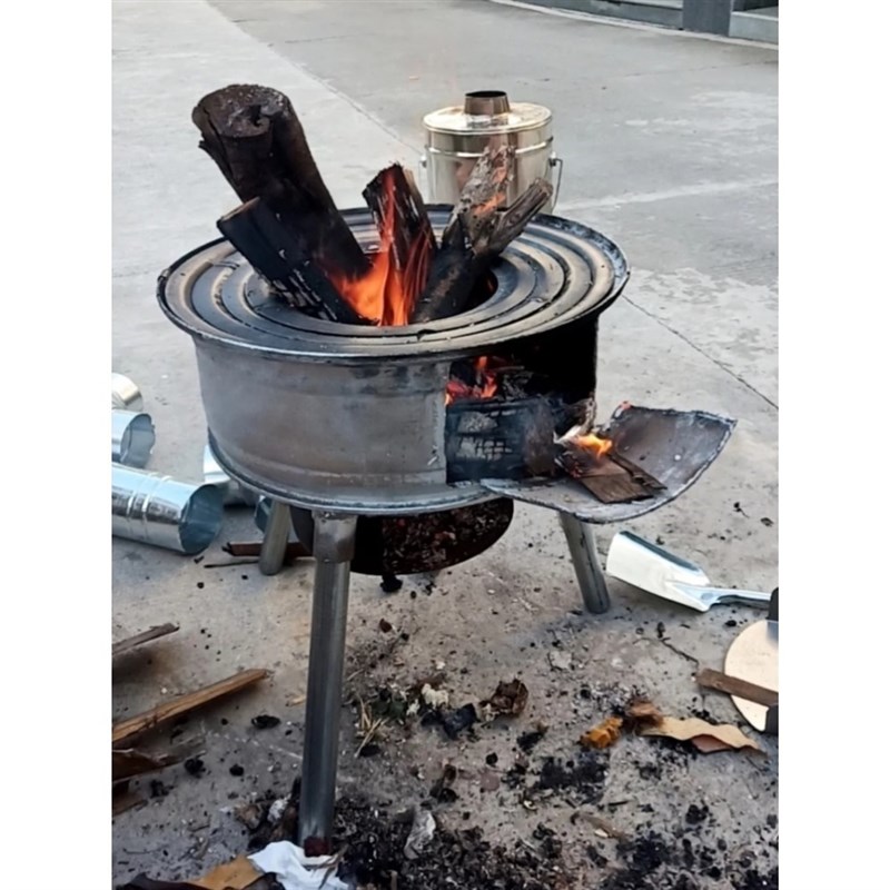 露天旧车轮炉便携式特厚柴火灶新款乡村移动式土炉子加厚新型农家