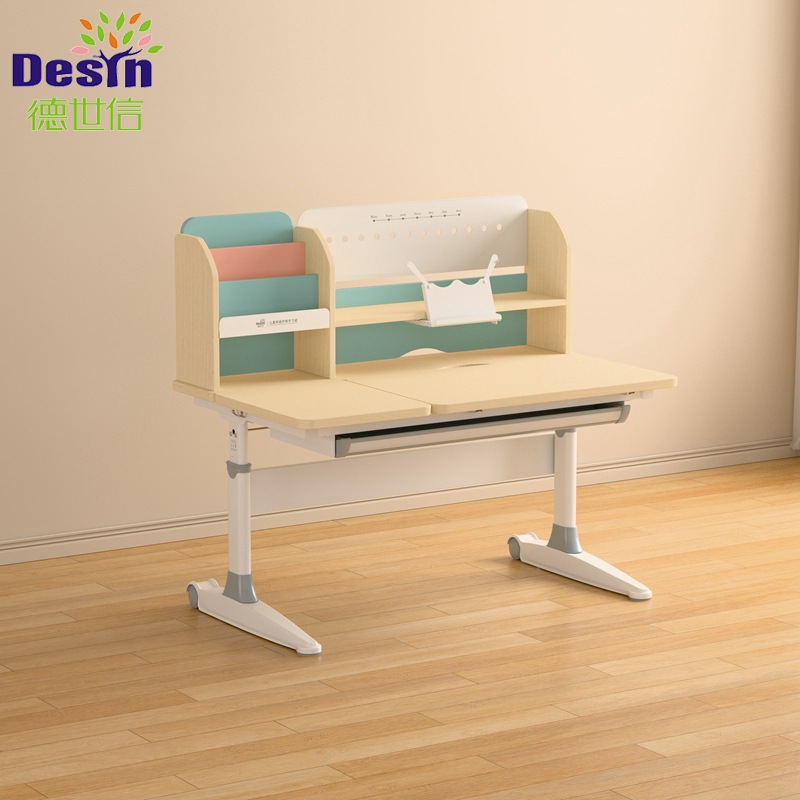 家用儿童书桌6-12岁学生写字桌可调节高度学习桌实木可升降收纳架