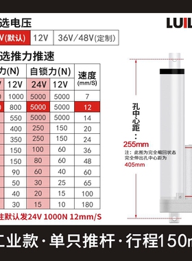 路易电动推杆电机伸缩杆24v工业自动往复升降器12v防水电缸大推力