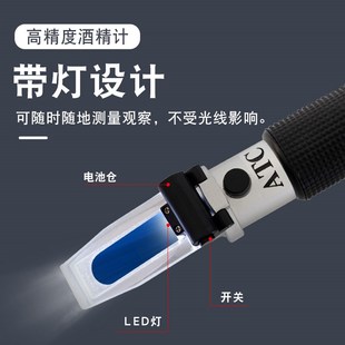 新款带灯酒精计白酒酒精度测量计葡萄酒米酒果酒高精度手持式光学