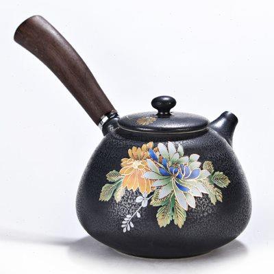 扒花茶壶功夫茶具成艺陶瓷泡茶器单壶大号青花汝瓷黑檀汝窑侧把壶
