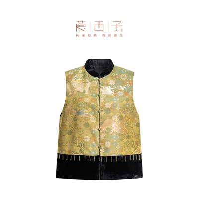 【清】莨西子新中式国风桑蚕丝棉袄复古棉服马甲女撞色拼接秋冬