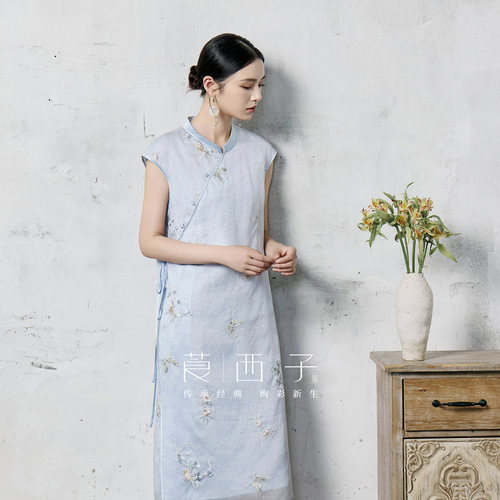 【落苏】莨西子新中式国风100桑蚕真丝旗袍连衣裙女重工刺绣裙子