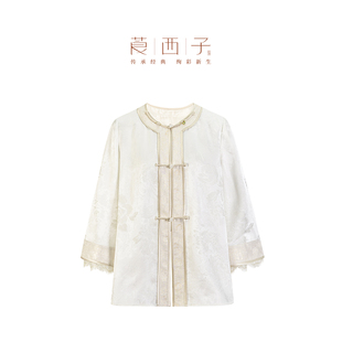 国风桑蚕真丝外套女一字盘扣复古拼接上衣春 莨西子新中式 云璟