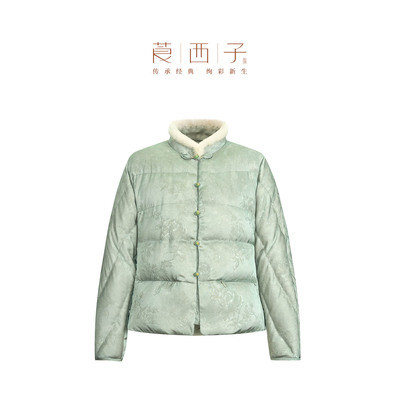 莨西子新中式国风鹅绒羽绒服女短款立领水貂毛短款保暖外套年轻冬