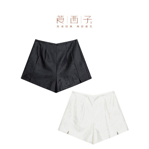 莨西子新中式国风暗纹提花桑蚕丝休闲短裤女2026春夏款阔腿A字裤