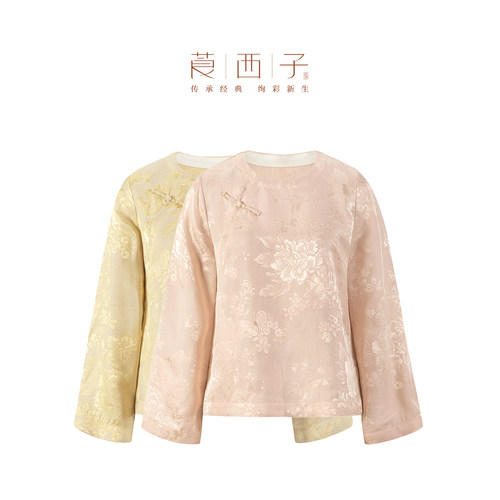 【北柠】莨西子新中式国风桑蚕真丝长袖衬衫女千金风圆领上衣复古