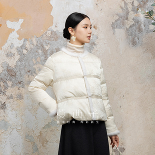 莨西子新中式国风鹅绒羽绒服女短款秋冬加厚水貂毛领保暖外套