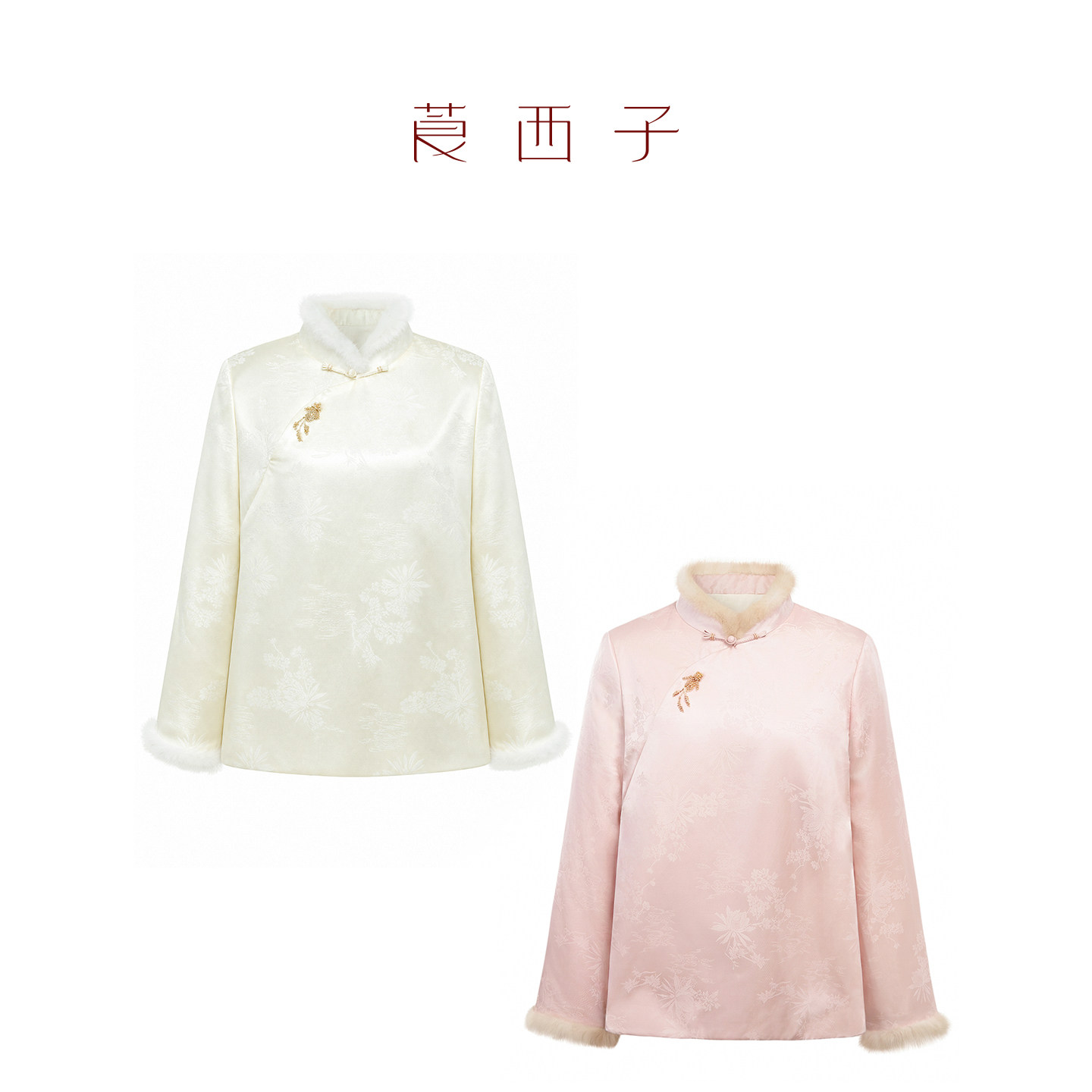 莨西子新中式国风水貂毛领女款含桑蚕丝2026秋冬新款立领长袖衬衫图片