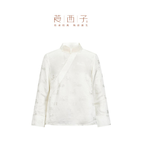 莨西子新中式轻国风桑蚕丝白色长袖衬衫女春款立领绝美穿搭上衣