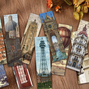 复古世界著名建筑书签30张精美文创礼物学生可爱励志留言小卡片