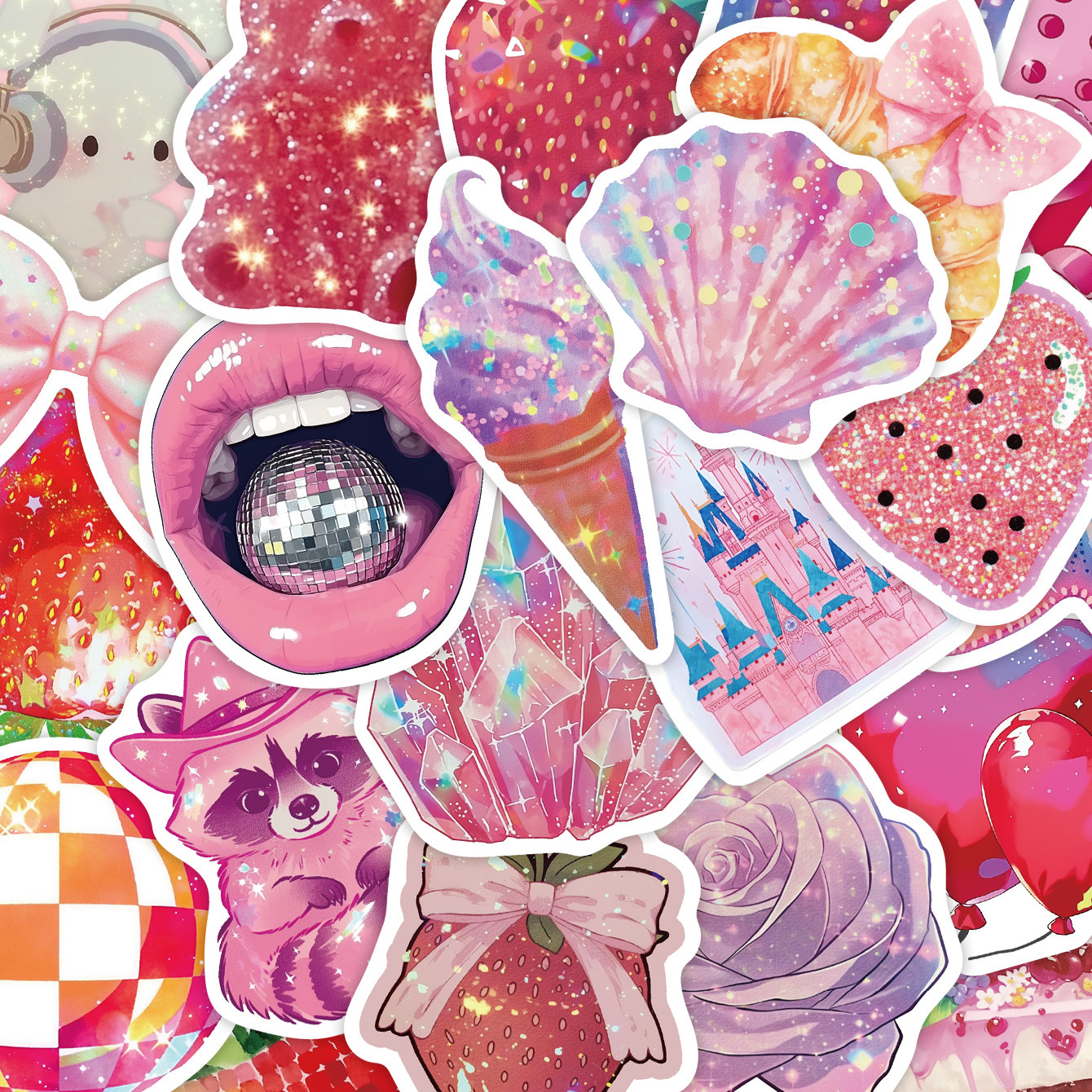 粉色卡通小物贴纸可爱小动物涂鸦贴纸手机壳笔记本电脑装饰贴画