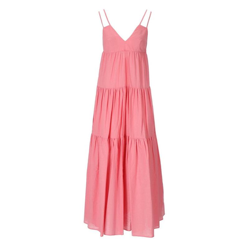 WEILI ZHENG PINK LONG LINEN DRESS