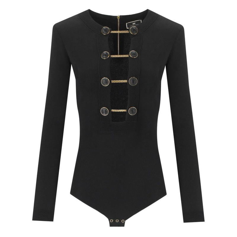 ELISABETTA FRANCHI  BLACK BODYSUIT WITH BUTTONS 运动服/休闲服装 运动卫衣/套头衫 原图主图