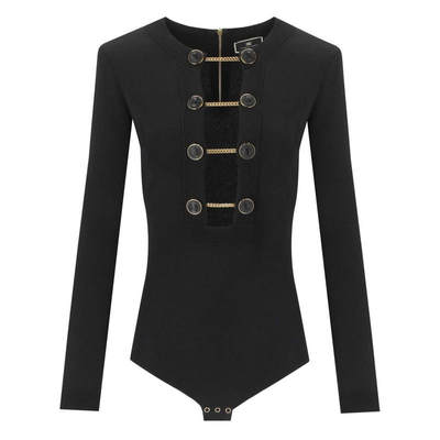 ELISABETTA FRANCHI  BLACK BODYSUIT WITH BUTTONS