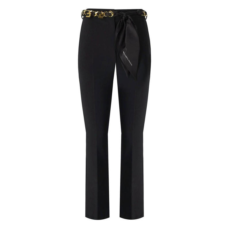 ELISABETTA FRANCHI  BLACK FLARE TROUSERS WITH FOULARD BELT 运动服/休闲服装 运动中长裤／短裤 原图主图