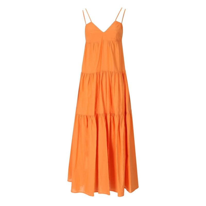 WEILI ZHENG ORANGE LONG LINEN DRESS