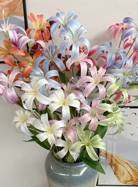 仿真花金百合端婚礼装饰假花家居摆件婚庆新款装饰花多头百合花