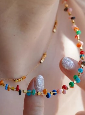 JoJo｜设计师款小众精工双层多巴胺糖果色天然贝壳串珠项链锁骨链