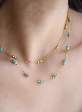 JoJo｜设计师款s925纯银镀真金豆豆天然石极细锁骨链叠戴项链