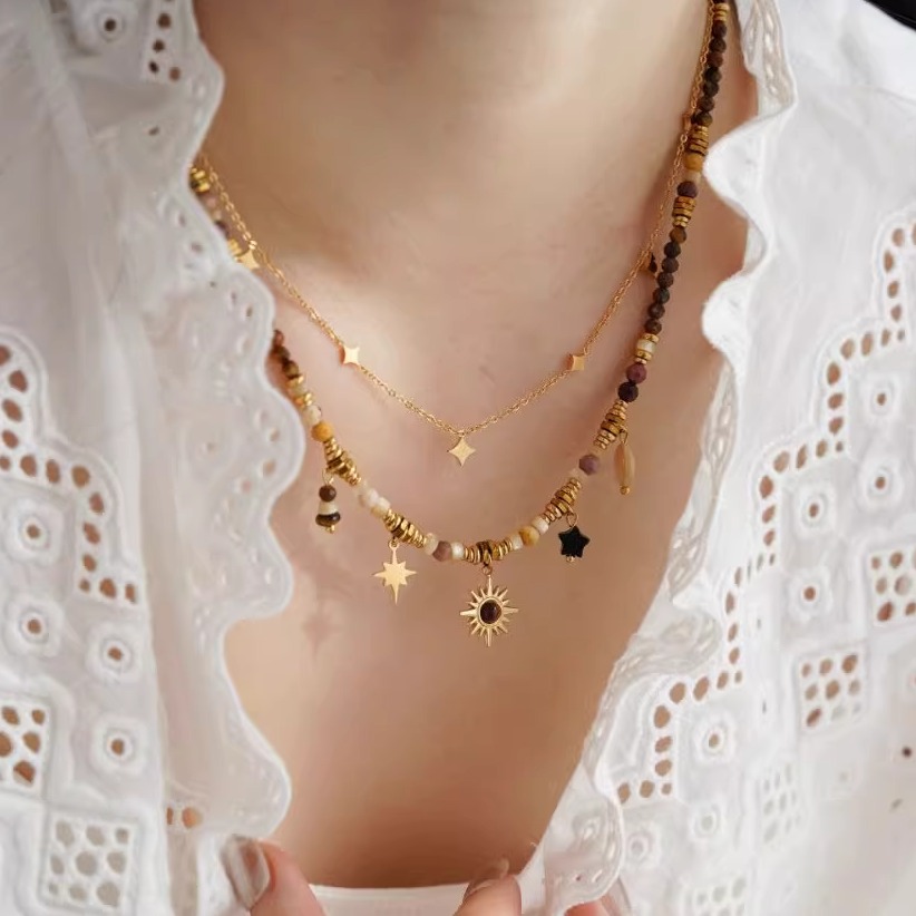 设计师款虎眼石天然贝壳吊坠项链