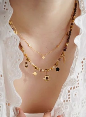 设计师款虎眼石天然贝壳吊坠项链