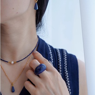 JoJo|设计师款克莱因蓝高级感显白青金石吊坠项链耳坠锁骨链耳环