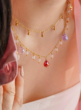 JoJo设计师款镀真金彩色水晶项链